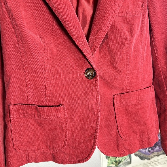 Rust Red Corduroy Blazer with Front Button and Buttons on Sleeve | Ambition SZ M - Picture 4 of 7